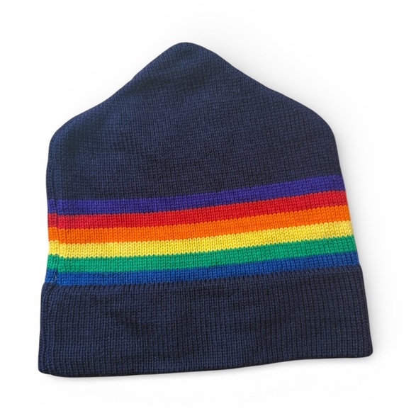 Vermont originals Other - Vtg Retro Vermont Originals 100% Wool Hand Knit Winter Ski Beanie Navy Rainbow